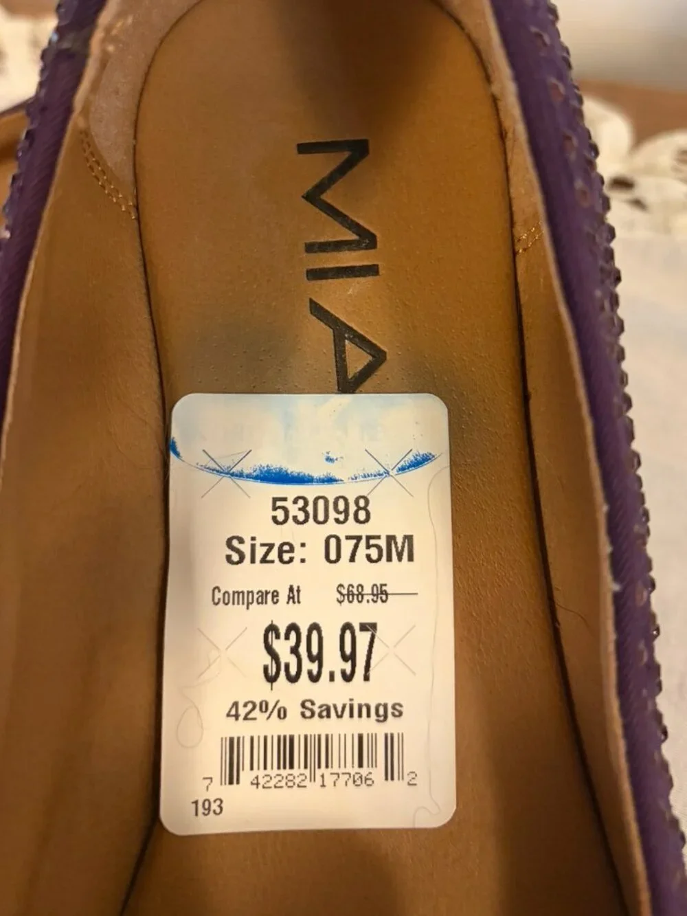 Mia Women's Size 7.5 Bedazzle Rhinestone Speckled Ballet Flat. Purple